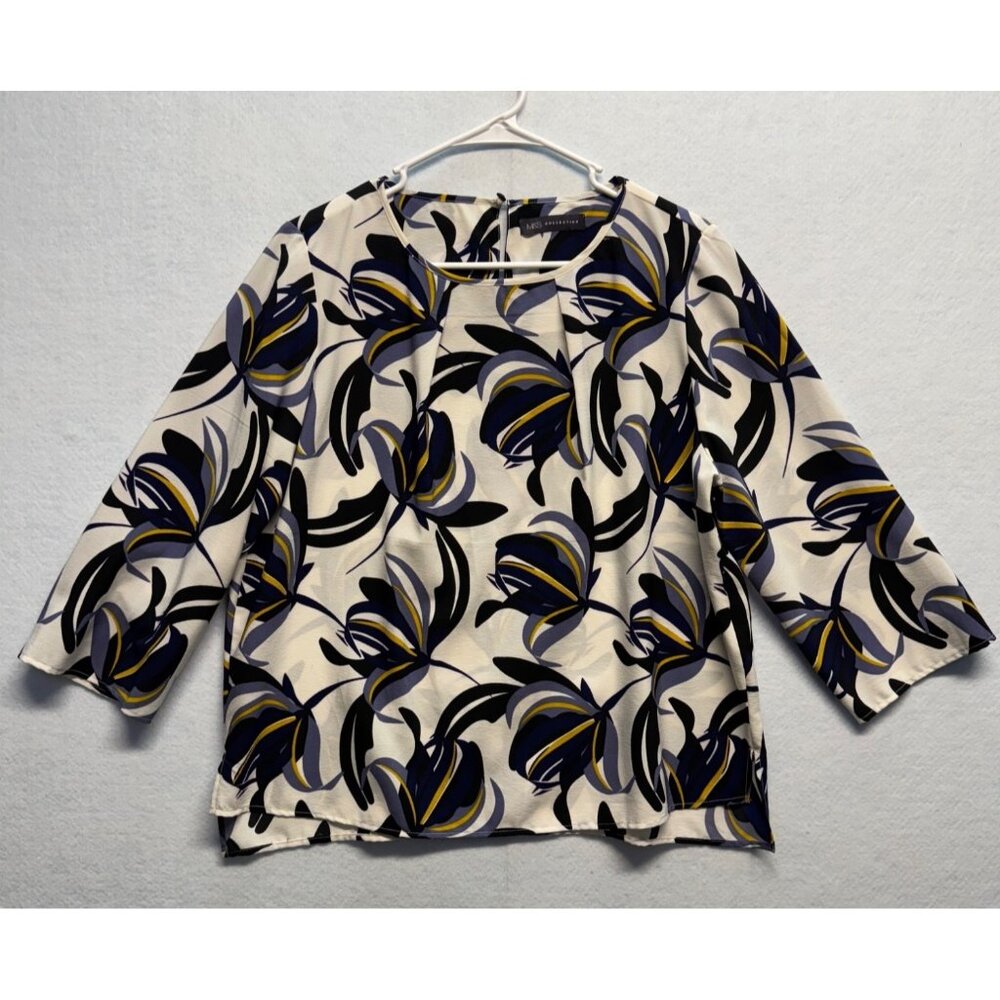 M&S Collection Womens Cream & Navy Floral Print Blouse With 3/4 Sleeves Size 20